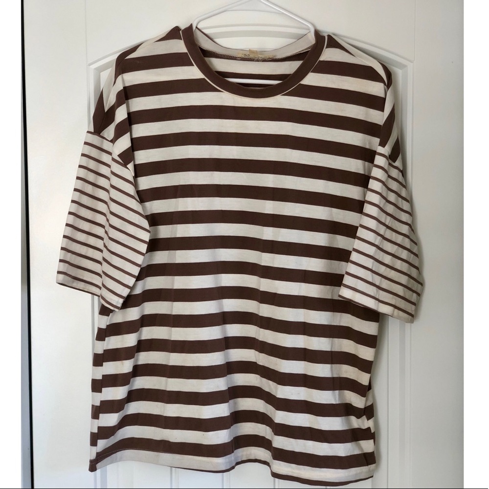 Mocha and white striped tee